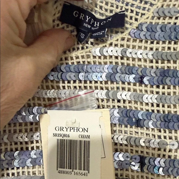 Gryphon Blue and Cream Sequin Crop Top size XS - Picture 3 of 5